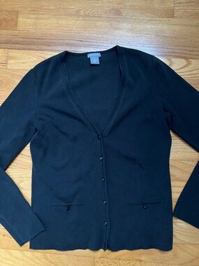 Ann Taylor Black Women's V-Neck Button Cardigan Sweater